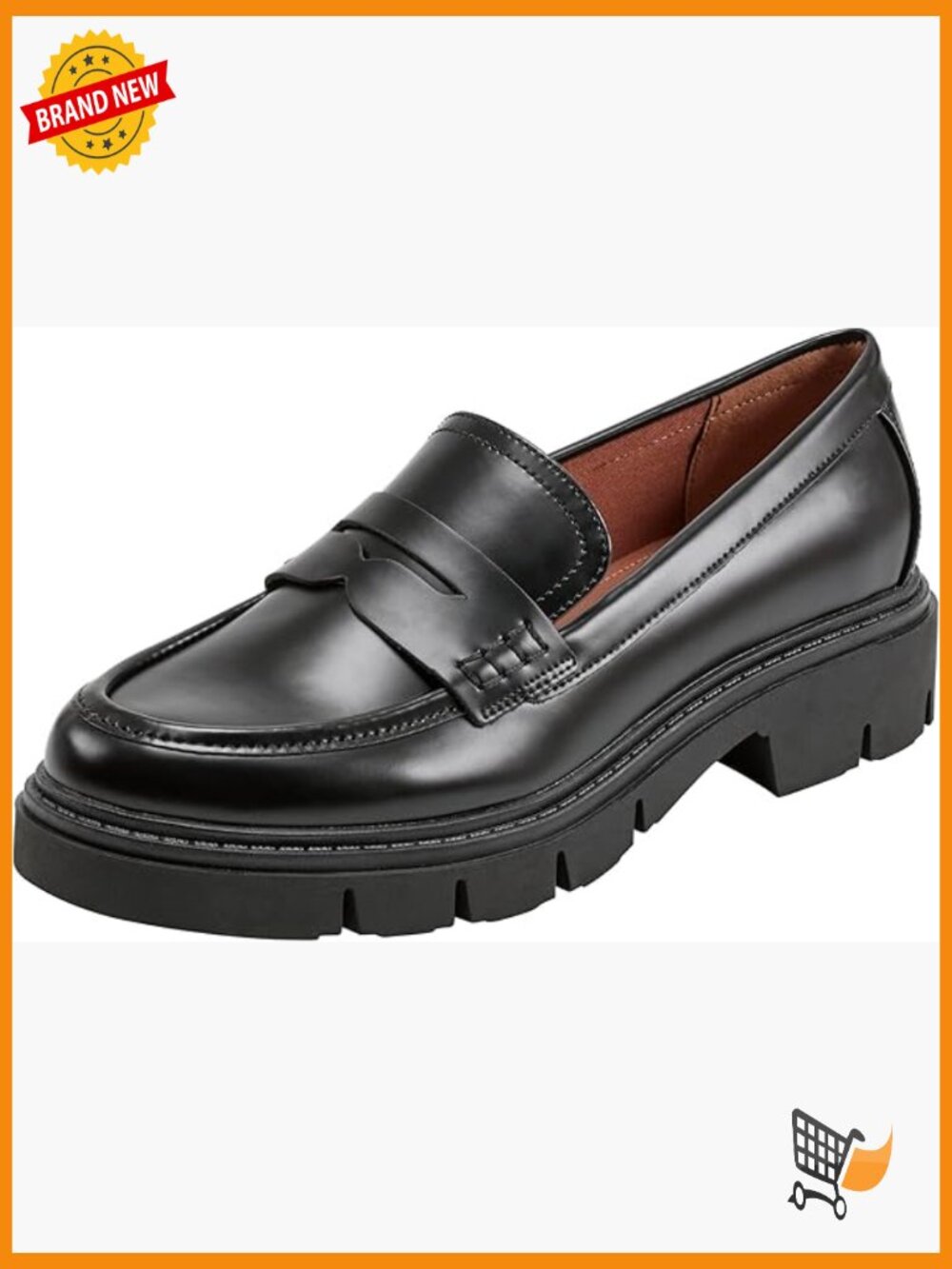 Women's Faux Leather Penny Loafers Lug Sole Slip On Shoes